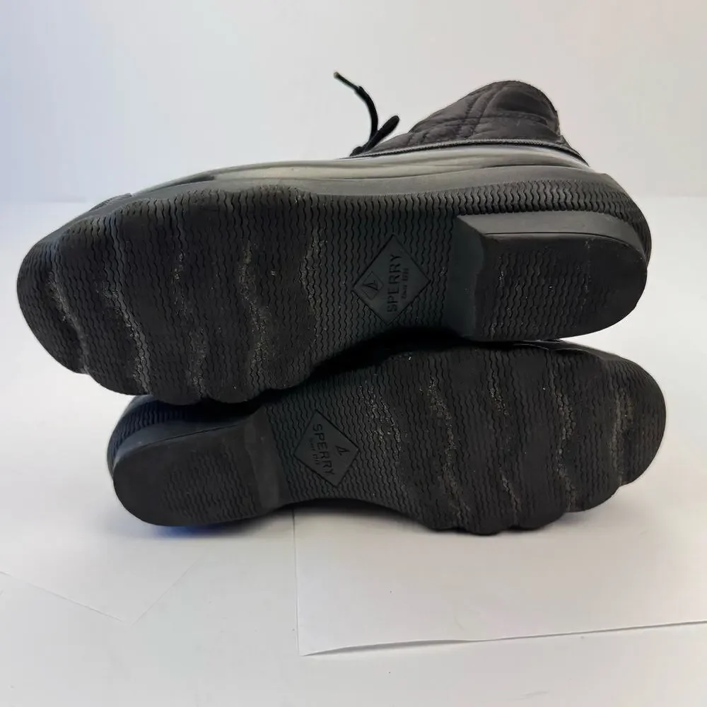 Sperry Black Waterproof Rubber‎ Nylon Quilted Lace Up Gulf Duck Fleece Boots 7M
